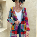Mulvari Abrigo con capucha jaspeado de color combinado con doble bolsillo