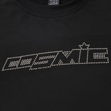 Camiseta corta con estampado de letra con diamante de imitacion