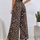 LUNE Pantalones de pierna ancha con estampado de leopardo