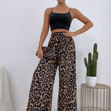 LUNE Pantalones de pierna ancha con estampado de leopardo