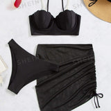 Swim SXY 3 piezas Vestido de baño bikini push up con diseno de perla artificial con falda de playa