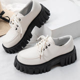 Zapatos de plataforma Oxford negros con cordones minimalistas para mujer