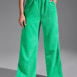 EZwear Pantalones de pierna ancha con parche de letra con bolsillo oblicuo bajo con abertura de pana