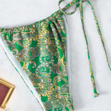 Swim BohoFeel Conjunto de bikini con estampado de cachemira, sujetador triangular y bottom de tanga, traje de bano occidental de 2 piezas