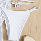 Swim BohoFeel 4 piezas con cordon halter Banador bikini tanga & Top de pareos con falda Conjunto