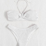 Swim Basics Conjunto de bikini texturizado Sujetador halter y parte inferior de bikini Traje de bano de 2 piezas