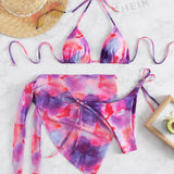 Swim Vcay Conjunto de bikini con tenido anudado, parte superior de sujetador de triangulo halter y parte inferior de bikini con lazo lateral y falda para cubrir traje de bano de 3 piezas