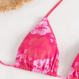 Swim Mod Conjunto de bikini con estampado floral, sujetador de triangulo halter, parte inferior de bikini y falda de playa, traje de bano de 3 piezas