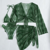 Swim Vcay Conjunto de bikini con tenido anudado, sujetador de triangulo halter y parte inferior de bikini y falda para cubrir, traje de bano de 3 piezas