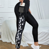 Yoga Trendy Leggings deportivos con estampado floral con bolsillo de celular