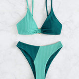 Swim Vcay Banador bikini de color combinado con textura vinculado con aro