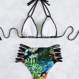 Vesito de baño bikini al azar con estampado tropical con tira cruzada halter de talle alto