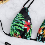 Vesito de baño bikini al azar con estampado tropical con tira cruzada halter de talle alto