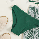 Swim Vcay Conjunto de bikini con estampado de marmol Brasier sin aros entrecruzado y bottom de bikini y falda con cordon Vestido de baño de 3 piezas