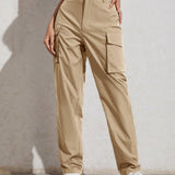 EZwear Pantalones cargo de talle alto con bolsillo con solapa cremallera