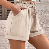 Frenchy Shorts bajo de doblez de cintura con volante