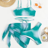 Swim Vcay 3 piezas banador bikini de ombre con cordon con falda de playa
