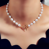 1 pieza de joyeria Retro, cadena de cuentas blancas, Collar con cuentas de perlas de imitacion, accesorios para el cuello de mujer, joyeria de fiesta diaria