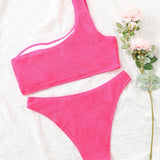 Swim Vcay Conjunto de bikini con textura Top de un hombro y traje de bano de 2 piezas con bottom atrevida