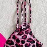 Swim Vcay Top bikini simple & de leopardo de cuello cruzado