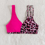 Swim Vcay Top bikini simple & de leopardo de cuello cruzado
