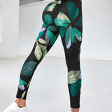 Yoga Trendy Leggings deportivos con estampado tropical de cintura ancha