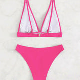 Swim Vcay Conjunto de bikini mono, sujetador sin aros y parte inferior de bikini, traje de bano de 2 piezas