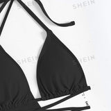 Swim BohoFeel 4 piezas Vestido de baño bikini micro triangulo con ribete con fleco Pareo