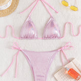 Swim Y2GLAM Conjunto de bikini con purpurina, sujetador triangular y parte inferior de tanga, traje de bano Rave de 2 piezas