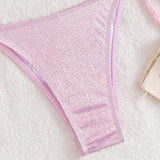 Swim Y2GLAM Conjunto de bikini con purpurina, sujetador triangular y parte inferior de tanga, traje de bano Rave de 2 piezas
