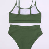 Swim Basics Conjunto de bikini acanalado Sujetador sin aros y bottom de bikini de cintura alta Traje de bano de 2 piezas