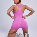 Conjunto de Yoga de alta elasticidad inconsutil, 2 piezas, traje deportivo, camiseta sin mangas con espalda de corredor, shorts que abrazan la cadera
