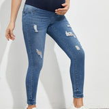 Maternidad Jeans ajustados desgarro de cintura ancha