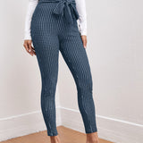 BIZwear Pantalones ajustados con cordon delantero de cintura con volante de cuadros ropa de trabajo