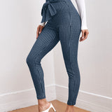 BIZwear Pantalones ajustados con cordon delantero de cintura con volante de cuadros ropa de trabajo