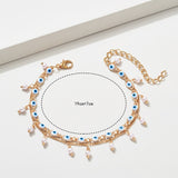 1 pieza pulsera en capas con decoracion de ojos y perlas de imitacion, joyeria de cobre