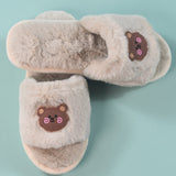 Zapatillas de dormitorio oso con adorno de cabeza de peluche