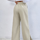EZwear Pantalones de pierna ancha con parche de letra con bolsillo oblicuo bajo con abertura de pana