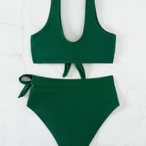 Swim Basics Banador bikini liso con nudo delantero de talle alto