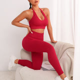 Yoga Basic 2 piezas Conjunto de yoga con estiramiento alto inconsutil de canale Conjunto traje deportivo Brasier halter con leggings
