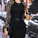 Clasi Vestido ajustado con estampado de leopardo de manga raglan sin cinturon