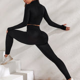 Conjunto de Yoga de alta elasticidad inconsutil, 2 piezas, traje deportivo con cremallera en la parte superior, mallas deportivas de cintura ancha