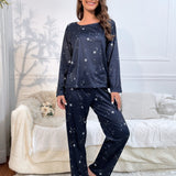 Conjunto de pijama con estampado de galaxia con nudo delantero