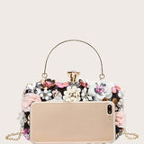 Mini bolso de noche con decoracion de flores y cuentas, elegante bolso de mano con diamantes de imitacion, bolso de cena exquisito para mujer para fiesta