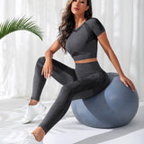 Yoga Basic Conjunto deportivo inconsutil de manga raglan control de barriga