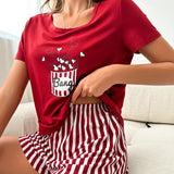 Conjunto de pijama con estampado de letra y rayas