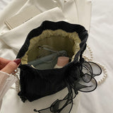 Bolso cubo mini con diseno de lazo con cuenta con perla artificial con diseno de cordon