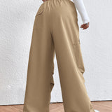 EZwear Pantalones parachute de cintura con cordon con bolsillo lateral con solapa