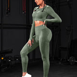 Conjunto de Yoga de alta elasticidad inconsutil, traje deportivo, camiseta de manga raglan, mallas deportivas con control de barriga, 2 piezas