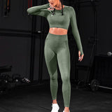 Conjunto de Yoga de alta elasticidad inconsutil, traje deportivo, camiseta de manga raglan, mallas deportivas con control de barriga, 2 piezas
